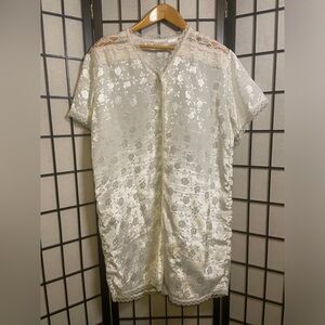 Vintage Intimate Moods White Satin Feel Lace Womens Kaftan Nightgown Size M